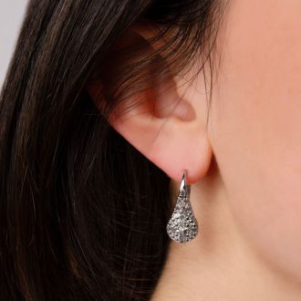 Diamond Dangle Earrings: Nearly 1/2 Carat Diamond Double Halo Leverback Hoop Earrings, 3/4 Inch.  Beautiful Shiny New Style!