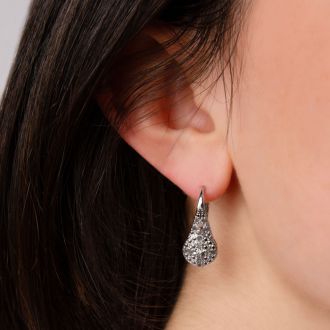 Diamond Drop Earrings: Nearly 1/2 Carat Diamond Double Halo Leverback Hoop Earrings, 3/4 Inch.  Beautiful Shiny New Style!