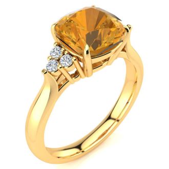 2 1/5 Carat Cushion Cut Citrine and Multi Gemstone Ring In 14 Karat Yellow Gold - With Amethyst and Sapphire