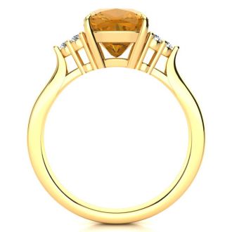 2 1/5 Carat Cushion Cut Citrine and Multi Gemstone Ring In 14 Karat Yellow Gold - With Amethyst and Sapphire