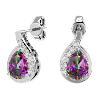 1 1/3 Carat Mystic Topaz and Diamond Pear Shape Stud Earrings In 14 Karat White Gold 