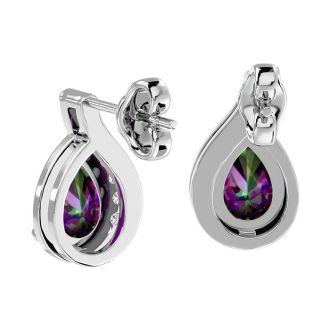 1 1/3 Carat Mystic Topaz and Diamond Pear Shape Stud Earrings In 14 Karat White Gold 