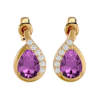 Pink Gemstones 1 3/4 Carat Pink Topaz and Diamond Pear Shape Stud Earrings In 14 Karat Yellow Gold 
