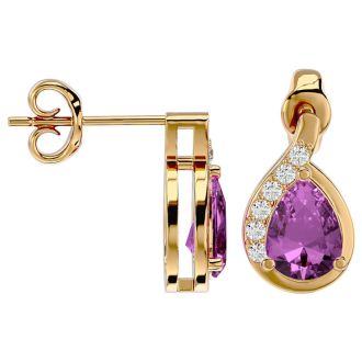 Pink Gemstones 1 3/4 Carat Pink Topaz and Diamond Pear Shape Stud Earrings In 14 Karat Yellow Gold 