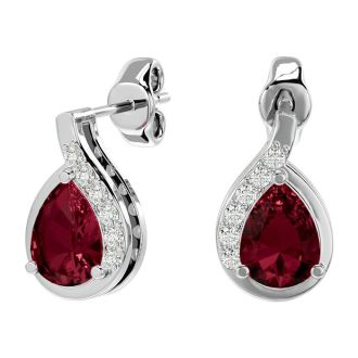 Garnet Earrings: Garnet Jewelry: 2 Carat Garnet and Diamond Pear Shape Stud Earrings In 14 Karat White Gold 
