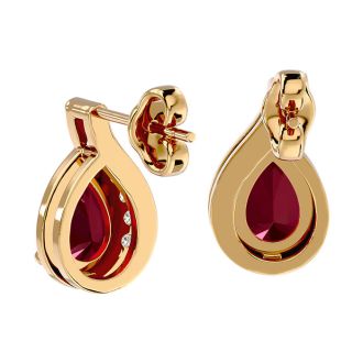 Garnet Earrings: Garnet Jewelry: 2 Carat Garnet and Diamond Pear Shape Stud Earrings In 14 Karat Yellow Gold 