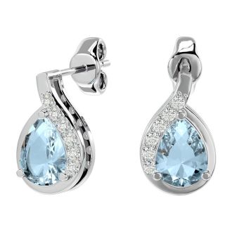 Aquamarine Earrings: Aquamarine Jewelry: 1.40 Carat Aquamarine and Diamond Pear Shape Stud Earrings In 14 Karat White Gold 