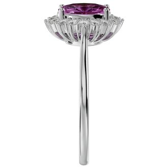 Pink Gemstones 1 3/4 Carat Oval Shape Pink Topaz and Halo Diamond Ring In 14 Karat White Gold