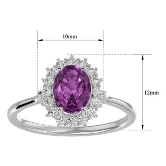 Pink Gemstones 1 3/4 Carat Oval Shape Pink Topaz and Halo Diamond Ring In 14 Karat White Gold