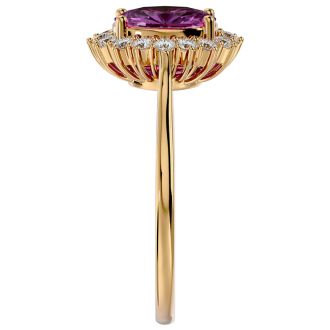 Pink Gemstones 1 3/4 Carat Oval Shape Pink Topaz and Halo Diamond Ring In 14 Karat Yellow Gold