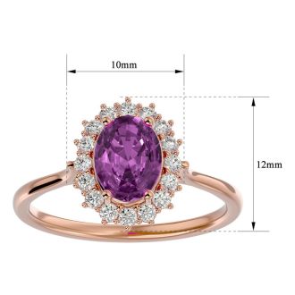 Pink Gemstones 1 3/4 Carat Oval Shape Pink Topaz and Halo Diamond Ring In 14 Karat Rose Gold