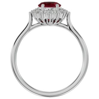 Garnet Ring: Garnet Jewelry: 1 3/4 Carat Oval Shape Garnet and Halo Diamond Ring In 14 Karat White Gold