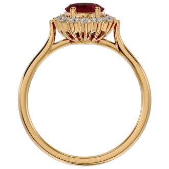 Garnet Ring: Garnet Jewelry: 1 3/4 Carat Oval Shape Garnet and Halo Diamond Ring In 14 Karat Yellow Gold