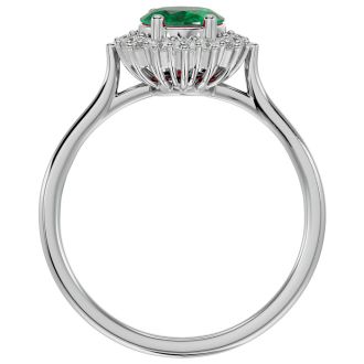 1.40 Carat Oval Shape Emerald and Halo Diamond Ring In 14 Karat White Gold