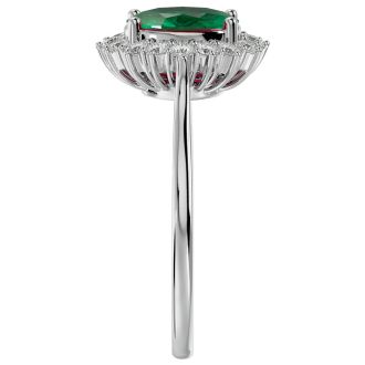1.40 Carat Oval Shape Emerald and Halo Diamond Ring In 14 Karat White Gold