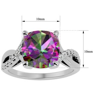 4 Carat Cushion Shape Mystic Topaz Ring With Diamonds Ring In Sterling Silver