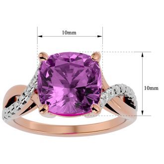 4 Carat Cushion Cut Pink Topaz and Diamond Ring in 10k Rose Gold