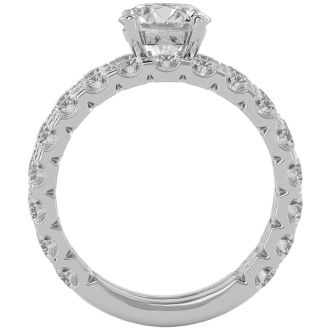 Moissanite Engagement Ring; 3 1/2 Carat Round Moissanite Bridal Set In 14 Karat White Gold