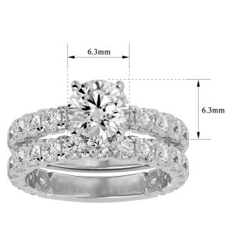 Moissanite Engagement Ring; 3 1/2 Carat Round Moissanite Bridal Set In 14 Karat White Gold