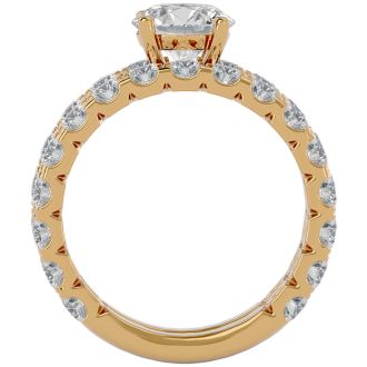 Moissanite Engagement Ring; 3 1/2 Carat Round Moissanite Bridal Set In 14 Karat Yellow Gold