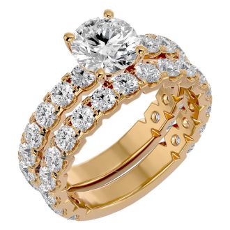 3 1/2 Carat Round Diamond Bridal Set In 14 Karat Yellow Gold