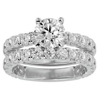 Moissanite Engagement Ring; 4 Carat Round Moissanite Bridal Set In 14 Karat White Gold
