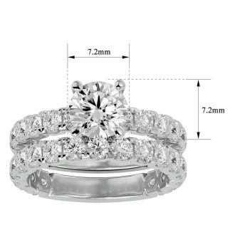 Moissanite Engagement Ring; 4 Carat Round Moissanite Bridal Set In 14 Karat White Gold