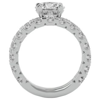Moissanite Engagement Ring; 5 Carat Round Moissanite Bridal Set In 14 Karat White Gold