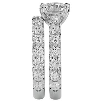 Moissanite Engagement Ring; 5 Carat Round Moissanite Bridal Set In 14 Karat White Gold