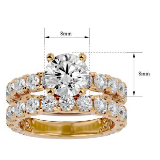 Moissanite Engagement Ring; 5 Carat Round Moissanite Bridal Set In 14 Karat Yellow Gold