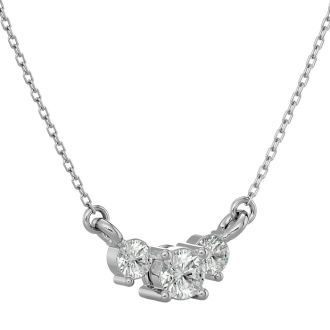 1/4 Carat Moissanite Three Stone Necklace In 14 Karat White Gold, 18 Inches