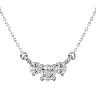 1/4 Carat Diamond Three Stone Necklace In 14 Karat White Gold, 18 Inches