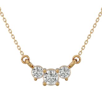 1/4 Carat Diamond Three Stone Necklace In 14 Karat Yellow Gold, 18 Inches