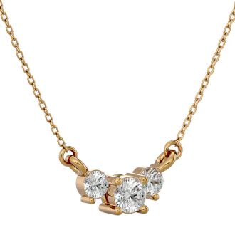 1/4 Carat Diamond Three Stone Necklace In 14 Karat Yellow Gold, 18 Inches