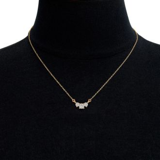 1/4 Carat Diamond Three Stone Necklace In 14 Karat Yellow Gold, 18 Inches
