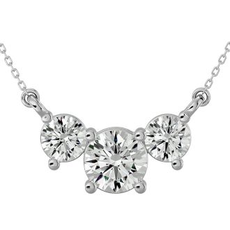 1 1/4 Carat Diamond Three Stone Necklace In 14 Karat White Gold, 18 Inches