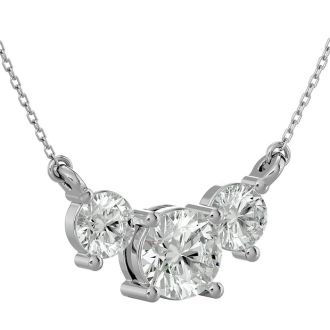 1 1/4 Carat Diamond Three Stone Necklace In 14 Karat White Gold, 18 Inches
