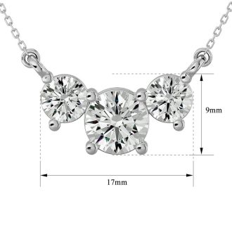 1 1/4 Carat Diamond Three Stone Necklace In 14 Karat White Gold, 18 Inches