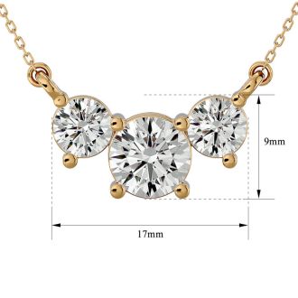 1 1/4 Carat Diamond Three Stone Necklace In 14 Karat Yellow Gold, 18 Inches