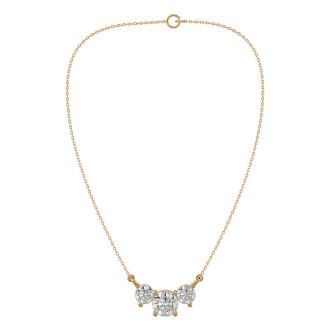 1 1/4 Carat Diamond Three Stone Necklace In 14 Karat Yellow Gold, 18 Inches