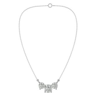 1 3/4 Carat Diamond Three Stone Necklace In 14 Karat White Gold, 18 Inches