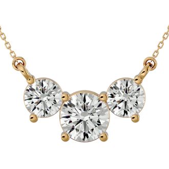 1 3/4 Carat Diamond Three Stone Necklace In 14 Karat Yellow Gold, 18 Inches
