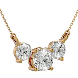 1 3/4 Carat Diamond Three Stone Necklace In 14 Karat Yellow Gold, 18 Inches