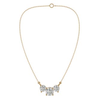 1 3/4 Carat Diamond Three Stone Necklace In 14 Karat Yellow Gold, 18 Inches