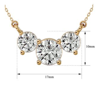 1 3/4 Carat Diamond Three Stone Necklace In 14 Karat Yellow Gold, 18 Inches
