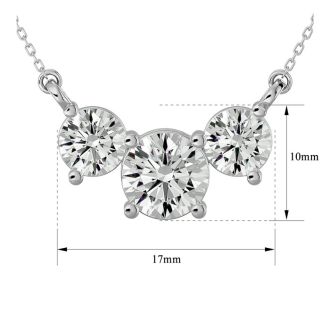 1 3/4 Carat Diamond Three Stone Necklace In 14 Karat White Gold, 18 Inches