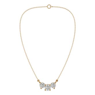 1 Carat Diamond Three Stone Necklace In 14 Karat Yellow Gold, 18 Inches