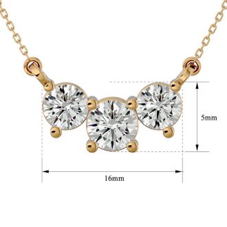 1 Carat Diamond Three Stone Necklace In 14 Karat Yellow Gold, 18 Inches