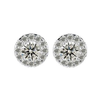 1 Carat Halo Diamond Stud Earrings In 14 Karat White Gold. Amazing New Style At A Fantastic Price!