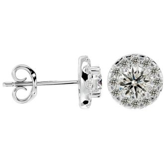 1 Carat Halo Diamond Stud Earrings In 14 Karat White Gold. Amazing New Style At A Fantastic Price!